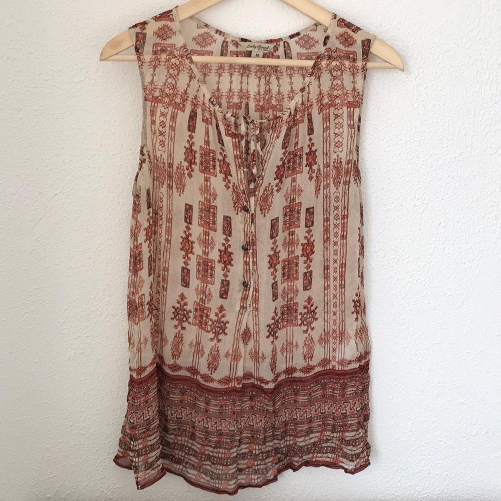 Lucky Brand Silky Boho Tunic Blouse Med